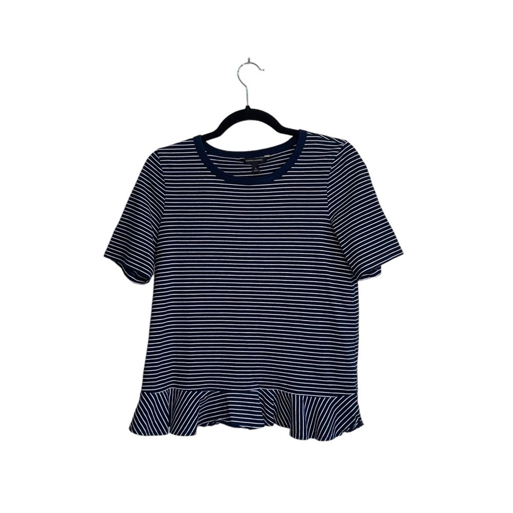 Banana Republic 100% Cotton Navy Blue & White Striped Ruffle Top Small Women’s